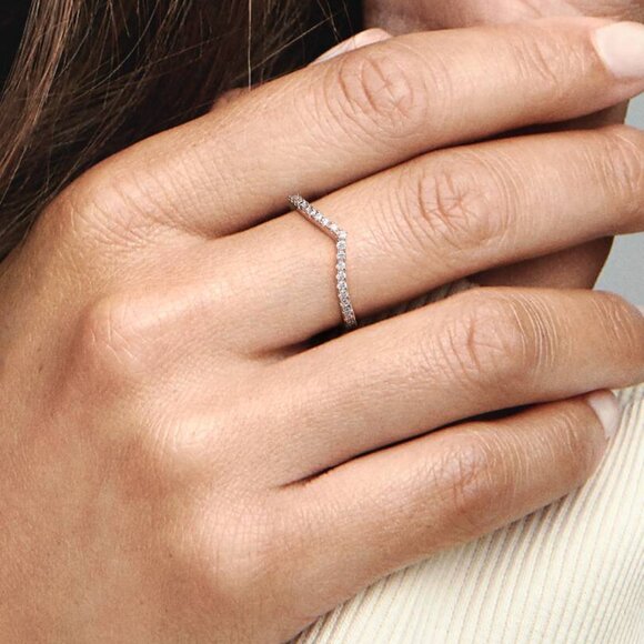 Pandora Sparkling Wishbone Ring + Earring Set - Never Worn - Picture 3 of 9